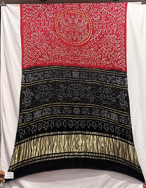 Kala Sanskruti Red & Black Color Pure Gaji Silk Bandhani Saree 6.5M with Blouse Piece Elegant Traditional Wear Saree for Women