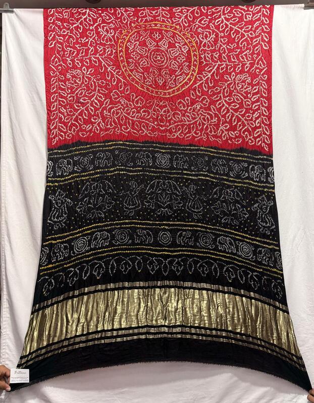 Kala Sanskruti Red & Black Color Pure Gaji Silk Bandhani Saree 6.5M with Blouse Piece Elegant Traditional Wear Saree for Women