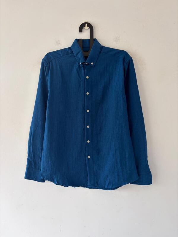 Teal blue linen shirt