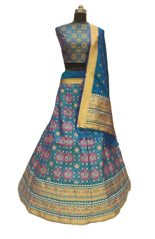 Kala Sanskruti All Over Indigo Color Dupion Silk Bandhani Chaniyacholi 3.75M - Elegant Traditional Wear Dupion Chaniyacholi's for Women