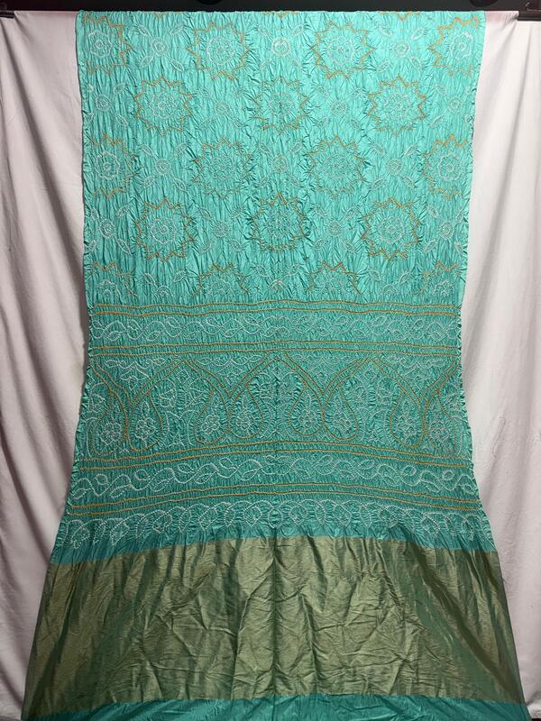 Kala Sanskruti All Over Light Rama Color Pure Silk Bandhani Saree 6.5M with Blouse Piece Elegant Traditional Wear Unique Saree for Women