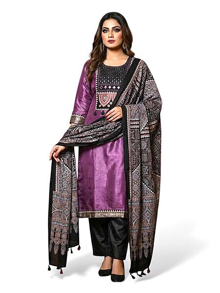 Mashru Silk Ajrakh Patch Suit Set #2