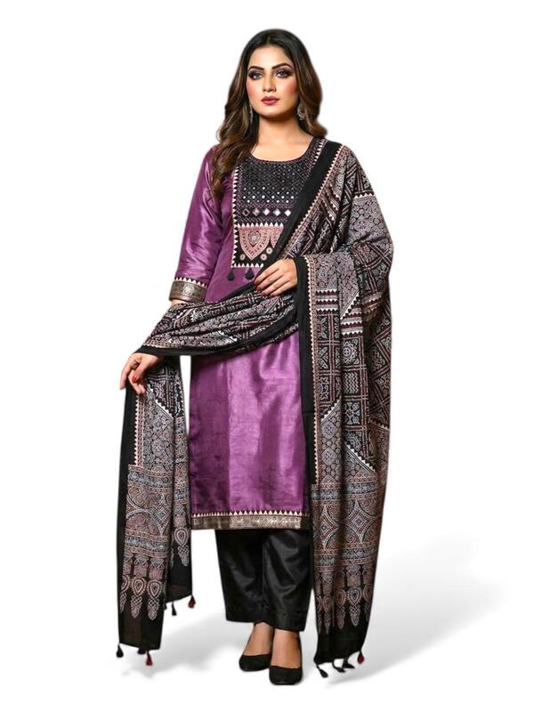 Mashru Silk Ajrakh Patch Suit Set #2