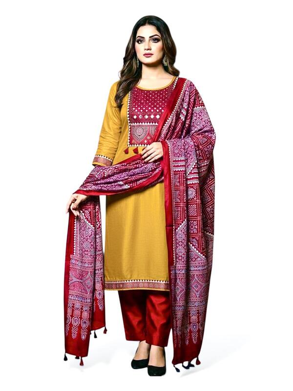 Mashru Silk Ajrakh Patch Suit Set #7