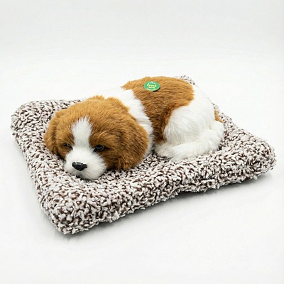 Sleeping Cute Dog ,Realistic Soft & Lifelike Pet Puppy with Bed for Car Dashboard and Home Décor.