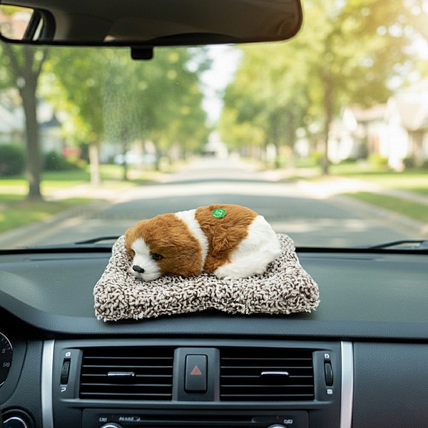 Sleeping Cute Dog ,Realistic Soft & Lifelike Pet Puppy with Bed for Car Dashboard and Home Décor.