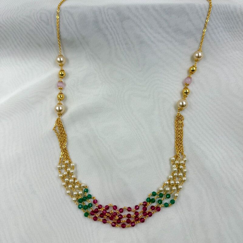 Circular Lakshmi Motif Pendant Set With Gold plain Chain