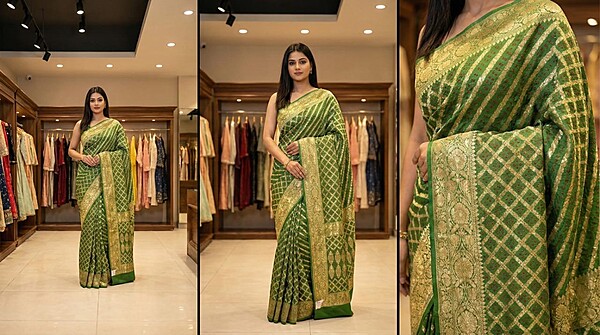 Kala Sanskruti Parrot & Red Color Pure Banarasi Saree 6.5M Elegant Traditional Wear Graceful Pure Banarasi Saree Handcrafted Artistry for Woman