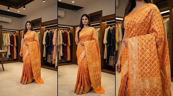 Kala Sanskruti All Over Orange Color Pure Banarasi Saree 6.5M Elegant Traditional Wear Graceful Pure Banarasi Saree Handcrafted Artistry for Woman