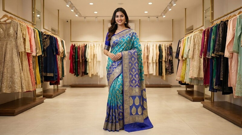 Kala Sanskruti Blue Light Blue Color Pure Banarasi Saree 6.5M Elegant Traditional Wear Graceful Pure Banarasi Saree Handcrafted Artistry for Woman