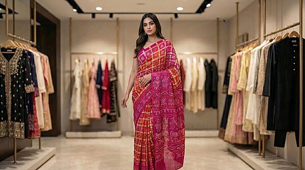 Kala Sanskruti Orange Pink Color Pure Gaji Silk Bandhani Saree 6.5M with Blouse Piece Elegant Traditional Wear Saree for Women