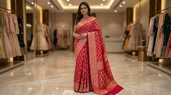 Kala Sanskruti Red Color Pure Banarasi Saree 6.5M Elegant Traditional Wear Graceful Pure Banarasi Saree Handcrafted Artistry for Woman