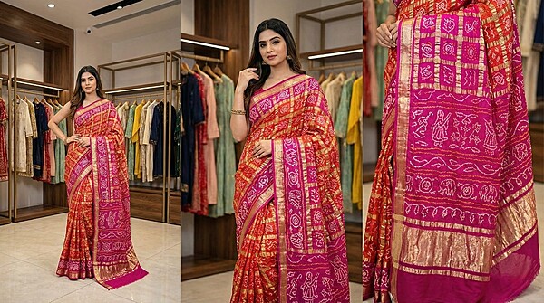 Kala Sanskruti Pink & Orange Color Pure Gaji Silk Bandhani Saree 6.5M with Blouse Piece Elegant Traditional Wear Saree for Women