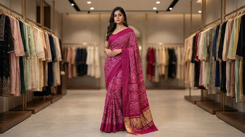 Kala Sanskruti All Over Rani Pink Color Pure Gaji Silk Bandhani Saree 6.5M with Blouse Piece Elegant Traditional Wear Saree for Women