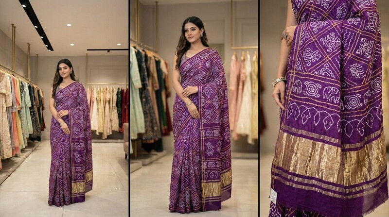 Kala Sanskruti All Over Purple Color Pure Gaji Silk Bandhani Saree 6.5M with Blouse Piece Elegant Traditional Wear Saree for Women