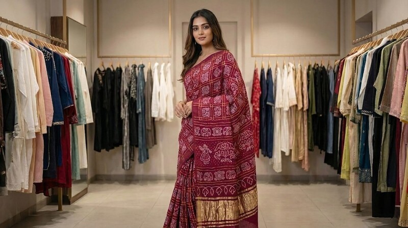 Kala Sanskruti All Over Rani Pink Color Pure Gaji Silk Bandhani Saree 6.5M with Blouse Piece Elegant Traditional Wear Saree for Women