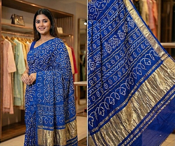 Kala Sanskruti All Over Blue Color Pure Gaji Silk Bandhani Saree 6.5M with Blouse Piece Elegant Traditional Wear Saree for Women
