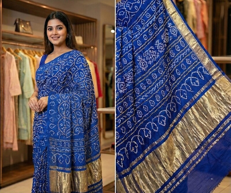 Kala Sanskruti All Over Blue Color Pure Gaji Silk Bandhani Saree 6.5M with Blouse Piece Elegant Traditional Wear Saree for Women