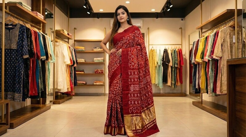 Kala Sanskruti All Over Red Color Pure Gaji Silk Bandhani Saree 6.5M with Blouse Piece Elegant Traditional Wear Saree for Women