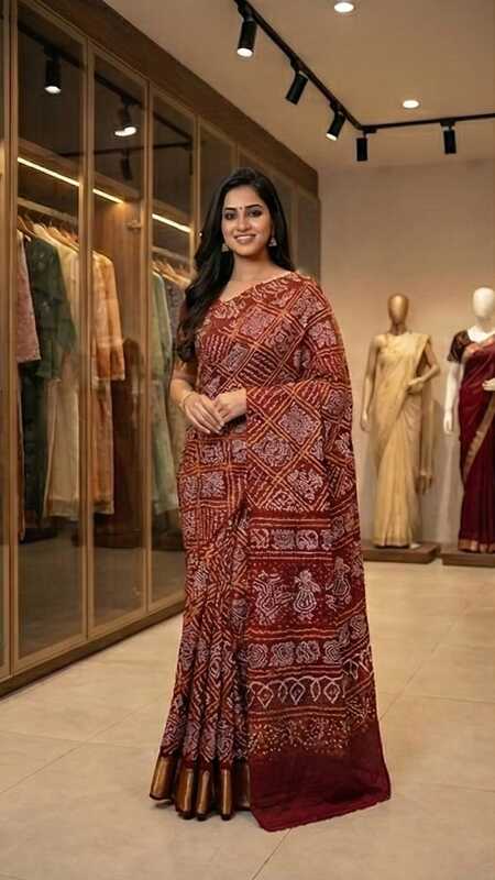 Kala Sanskruti All Over Maroon Color Pure Gaji Silk Bandhani Saree 6.5M with Blouse Piece Elegant Traditional Wear Saree for Women