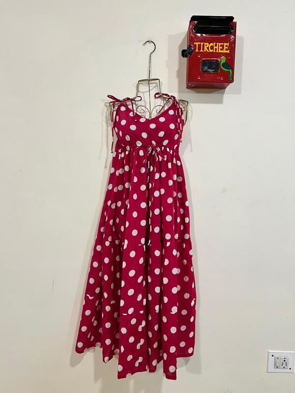 Meghana's Strap & Tie Dress - Pink polka