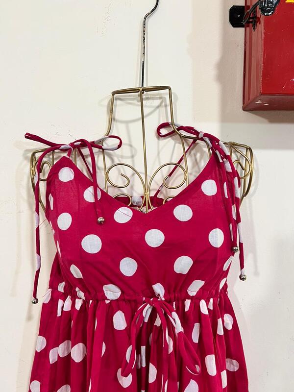 Meghana's Strap & Tie Dress - Pink polka