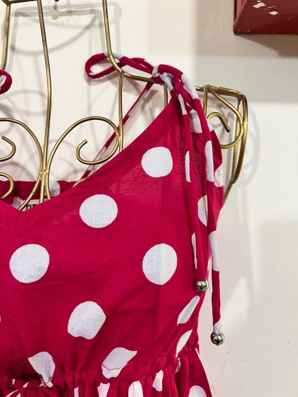 Meghana's Strap & Tie Dress - Pink polka