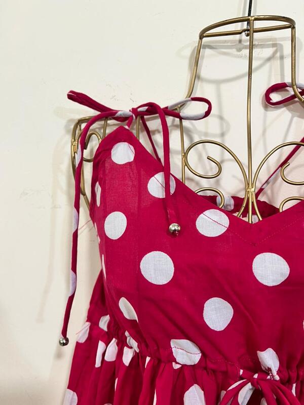 Meghana's Strap & Tie Dress - Pink polka