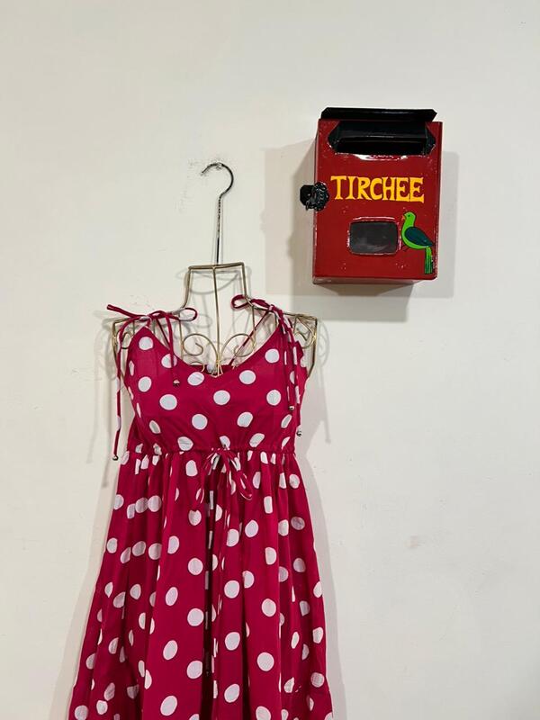 Meghana's Strap & Tie Dress - Pink polka