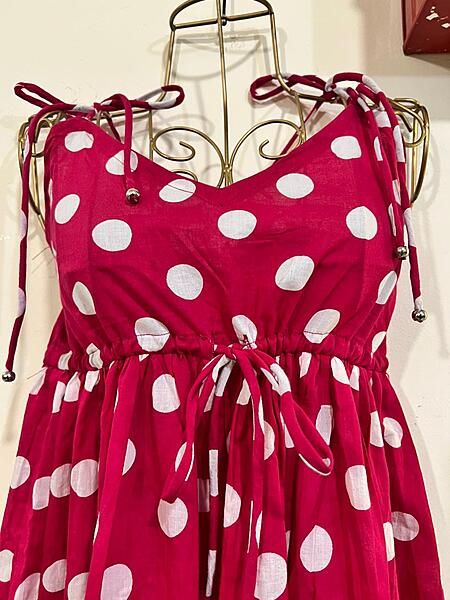 Meghana's Strap & Tie Dress - Pink polka