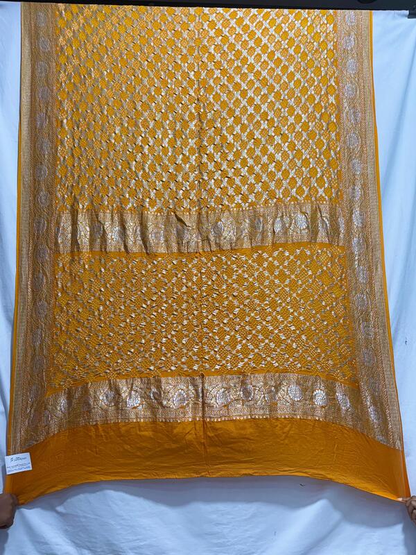 Kala Sanskruti All Over Golden Color Banarasi Georgette Bandhani Dupatta 2.5 M Elegant Traditional Wear Unique Dupatta for Women