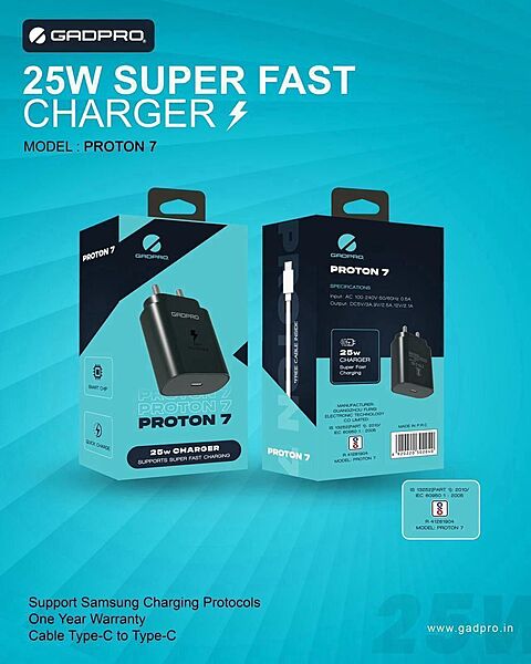 WALL CHARGER GADPRO PROTON 7 25W (C-C CABLE) WALL CHARGER GADPRO PROTON 7 25W (C-C CABLE)