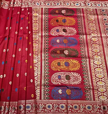 Revival Baluchari Rani pink and red dual tone Revival Baluchari Rani pink and red dual tone