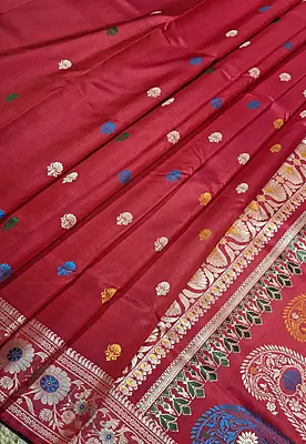 Revival Baluchari Rani pink and red dual tone Revival Baluchari Rani pink and red dual tone