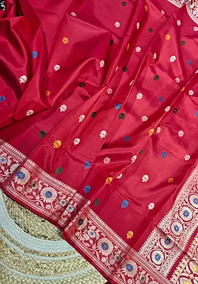 Revival Baluchari Rani pink and red dual tone Revival Baluchari Rani pink and red dual tone