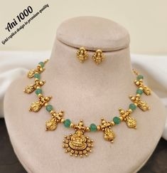 Traditional green Lakshmi necklace with matching earrings
