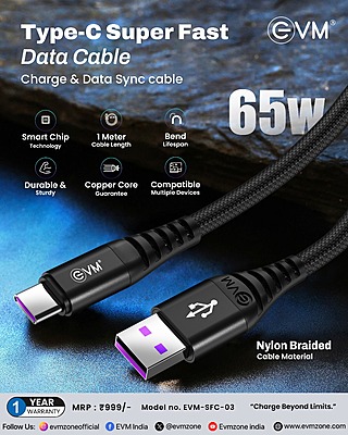 CABLE EVM SUPER FAST CHARGING TYPE-C 1M SFC-03 65W