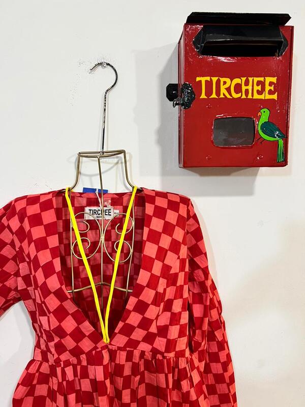 Leela's Fit & Flare Tie Top - Red and Peach Checks