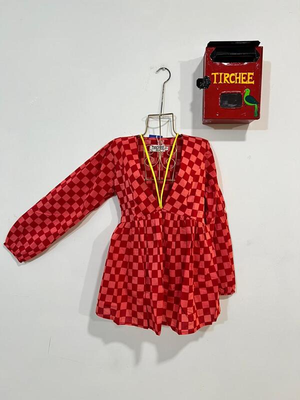 Leela's Fit & Flare Tie Top - Red and Peach Checks