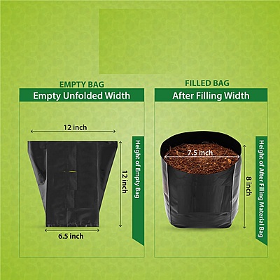 UV Stabilize Poly LDPE Grow Bag Back(Pack of 10, 16x16x30 cm)