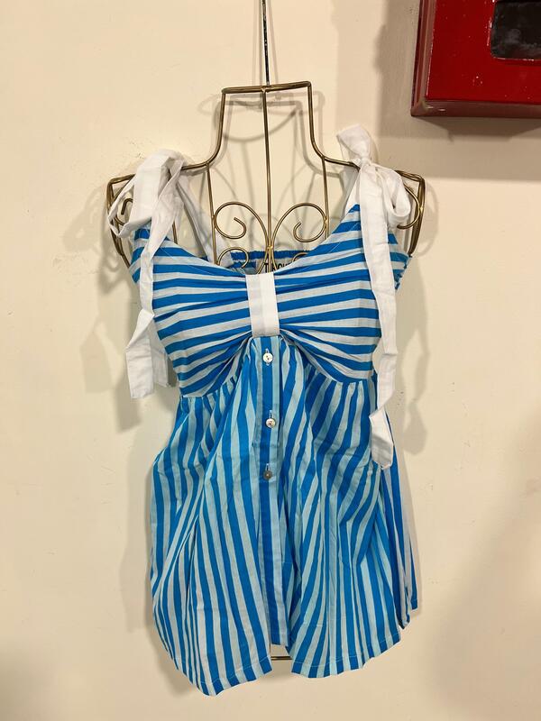 Yasmin's Tube Top - Scrunch & band + Button down - Blue & White Stripes