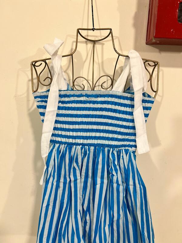 Yasmin's Tube Top - Scrunch & band + Button down - Blue & White Stripes