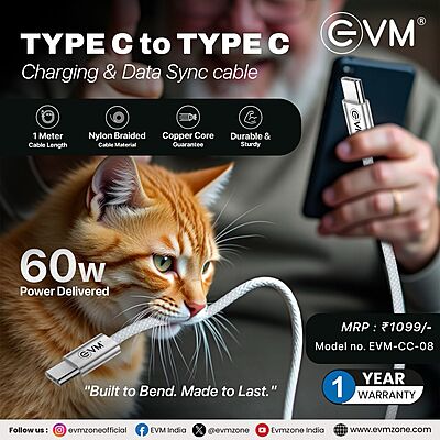 CABLE EVM TYPE-C TO TYPE-C METAL BRAIDED 60W CC-08