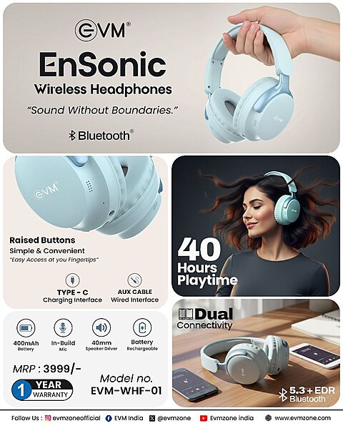 WIRELESS HEADPHONE EVM WHF-01 BLUE