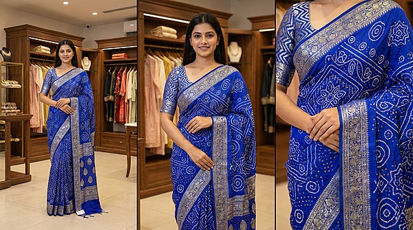 Kala Sanskruti All Over Royal Blue Color Pure Gaji Silk Bandhani Saree 6.5M with Blouse Piece Elegant Traditional Wear Saree for Women