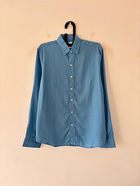 Harbor blue linen shirt