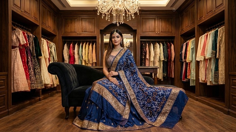 Kala Sanskruti All Over Indigo Color Gaji Silk Bandhani Dupatta 2.5M Elegant Traditional Wear Gaji Dupatta for Women