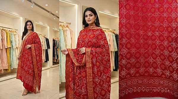 Kala Sanskruti All Over Red Color Gaji Silk Bandhani Dupatta 2.5M Elegant Traditional Wear Gaji Dupatta for Women