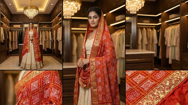 Kala Sanskruti All Over Orange Color Gaji Silk Bandhani Dupatta 2.5M Elegant Traditional Wear Gaji Dupatta for Women