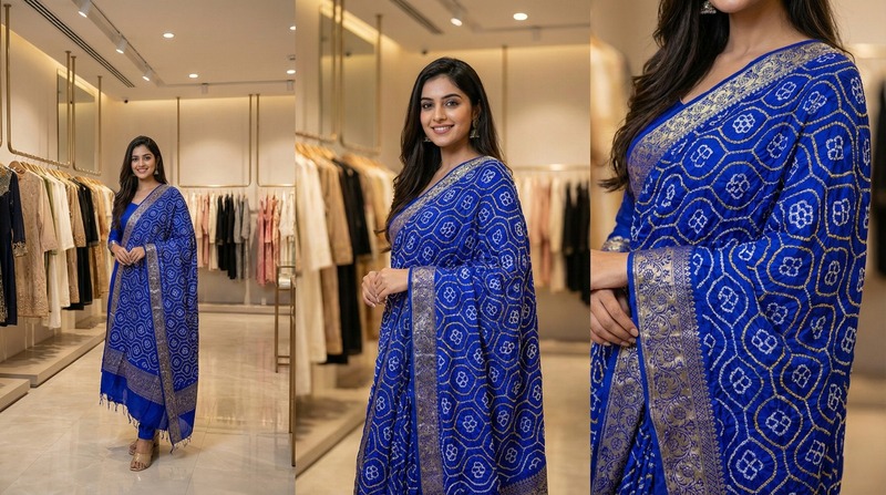 Kala Sanskruti All Over Royal Blue Color Gaji Silk Bandhani Dupatta 2.5M Elegant Traditional Wear Gaji Dupatta for Women